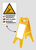 Cavalletto plastica gialla cm 60x30 bifacciale completo di tabelle cm 30x20 pavimento bagnato 
