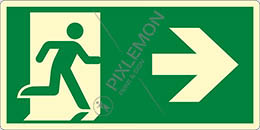 Alu-schild nachleuchtend cm 25x12,5 notausgang rechts - emergency exit right hand
