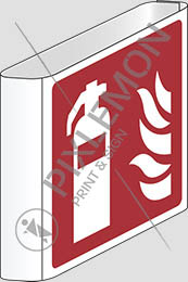 Alu-fahnenschild cm 12x12 doppelseitig  feuerlöscher - fire extinguisher