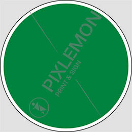 Cartello adesivo diametro cm 4 fondino verde su foglio distributore da 10 adesivi segnaletica per pavimento con trattamento antiscivolo