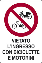 Cartello alluminio cm 30x20 vietato ingresso con biciclette e motorini