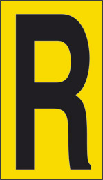 Cartello adesivo cm 6x3,4 n° 10 r fondo giallo lettera nera