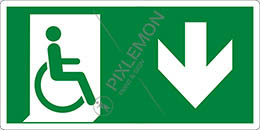Cartello alluminio cm 50x25 uscita di emergenza disabili in basso - emergency exit for people unable to walk down hand