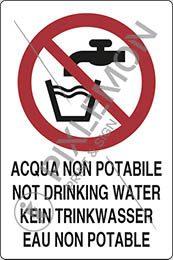 Cartello adesivo cm 18x12 acqua non potabile not drinking water kein trinkwasser eau non potable