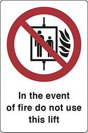 Adesivo cm 30x20 in the event of fire do not use this lift