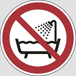 Cartello adesivo diametro cm 40 do not use this device in a bathtub, shower or water-filled reservoir