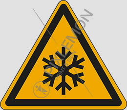 Cartello adesivo lato cm 40 warning: low temperature, freezing conditions