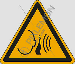 Cartello alluminio lato cm 60 warning: sudden loud noise