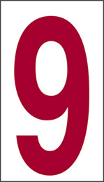 Oznaka nalepka cm 6x3,4 n° 10 9 bela podlaga rdeča številka