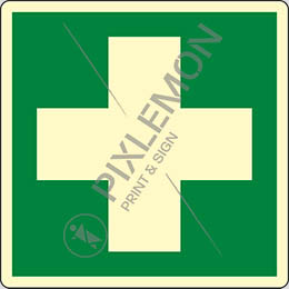 Oznaka nalepka luminiscenčna cm 12x12 prva pomoč - first aid