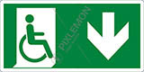 Cartello alluminio cm 25x12,5 uscita di emergenza disabili in basso - emergency exit for people unable to walk down hand