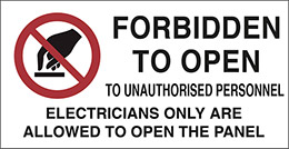 Klebefolie cm 8,2x4,2 n° 16 öffnen für unbefugte verboten die öffnung des schalters ist nur elektrikern erlaubt forbidden to open to unauthorised personnel electricians only are allowed to open the panel