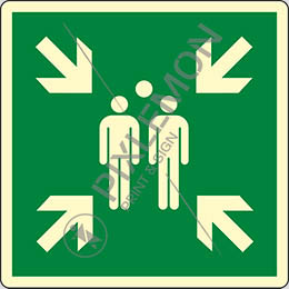 Alu-schild nachleuchtend cm 20x20 sammelstelle und fluchtweg - evacuation assembly point