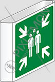 Alu-fahnenschild cm 20x20 doppelseitig sammelstelle und fluchtweg - evacuation assembly point