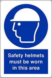 Kunststoffschild cm 40x30 schutzhem in diesem bereich tragen - safety helmets must be worn in this area