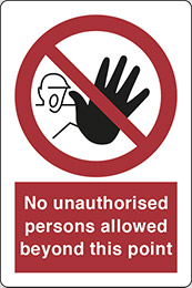 Klebefolie cm 30x20 zutritt für unbefugten personen über diesen punkt nicht erlaubt - no unauthorised persons allowed beyond this point