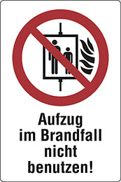 Aluminium schild cm 30x20 aufzug im brandfall nicht benutzen