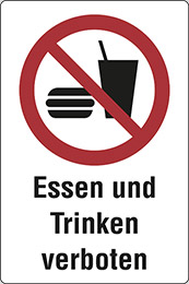 Aluminium schild cm 30x20 essen und trinken verboten