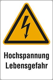 Aluminium schild cm 20x15 hochspannung lebensgefahr