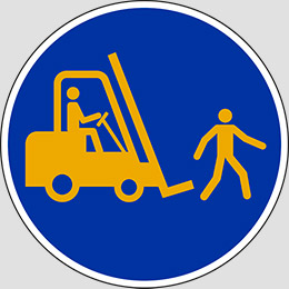 Adhesive sign diameter cm 20 pedestrians and fork lift trucks must use this route anti-skid floor sign