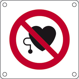 Aluminium sign cm 4x4 no access for people with active implanted cardiac devices