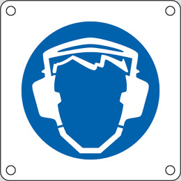 Aluminium sign cm 4x4 wear ear protection