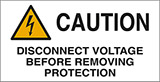 Adhesive sign cm 8,2x4,2 n° 16 caution disconnect voltage before removing protection