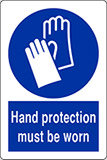 Rigid plastic 40x30 cm hand protection must be worn