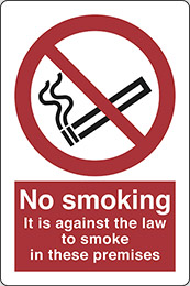 Self ahesive vinyl 30x20 cm no smoking it is against the law to smoke in these premises