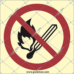 Luminescent aluminium sign cm 35x35 no smoking and/or no open flames, no fires, no ignition sources