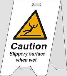 Corrugated pvc sign 52x32 cm double sided caution slippery surface when wet