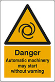 Self ahesive vinyl 30x20 cm danger automatic machinery may start without warning