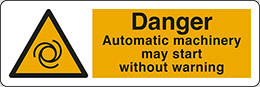 Self ahesive vinyl 30x10 cm danger automatic machinery may start without warning