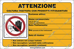 Cartello plastica cm 30x20 attenzione coltura trattata con prodotti fitosanitari