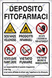 Cartello alluminio cm 30x20 cartello alluminio cm 70x50 deposito fitofarmaci sostanze velenose prodotti infiammabili vietato l’accesso ai non autorizzati vietato usare fiamme libere vietato fumare vietato bere e mangiare la responsabilità