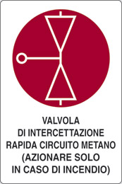 Cartello alluminio cm 50x35 valvola di intercettazione rapida circuito metano azionare solo in caso dincendio