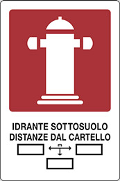 Cartello alluminio cm 31x25 idrante sottosuolo distanze dal cartello m