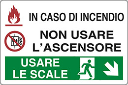 Cartello alluminio cm 18x12 in caso di incendio non usare ascensore usare le scale in basso a destra