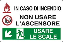 Cartello alluminio cm 18x12 in caso di incendio non usare ascensore usare le scale in basso a sinistra