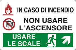 Cartello alluminio cm 18x12 in caso di incendio non usare ascensore usare le scale in alto a destra