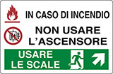 Cartello alluminio cm 18x12 in caso di incendio non usare ascensore usare le scale in alto a destra