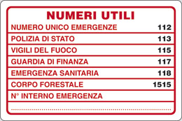 Cartello alluminio cm 30x20 numeri utili