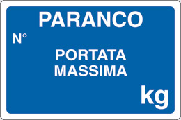 Cartello alluminio cm 50x35 paranco n° portata massima  kg