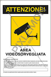Cartello In Alluminio "Area Videosorvegliata" – 18x12 Cm, Art.24, Adesivo O Fissaggio A Parete