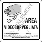 Cartello alluminio cm 12x12 area videosorvegliata la registrazione è effettuata da ____ per fini di ____  art 13 del codice in materia di protezione dei dati personali dlgs 101/2018 e del regolamento ue 2016/679 gdpr