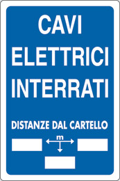 Cartello alluminio cm 18x12 cavi elettrici interrati distanze dal cartello m