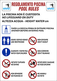 Cartello alluminio scatolato con rifrangente cm 60x40 regolamento piscina pool rules