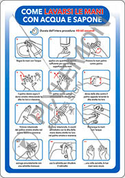 Cartello alluminio cm 30x20 come lavarsi le mani con acqua e sapone