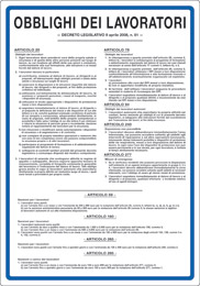 Cartello alluminio cm 50x35 obblighi dei lavoratori decreto legislativo 9 aprile 2008, n 81