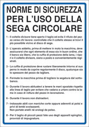 Cartello alluminio cm 50x35 norme di sicurezza per uso della sega circolare